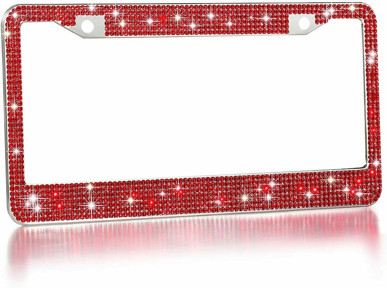 1 Ruby Red Diamond Luxury Crystal License Plate Frame Cover Holder